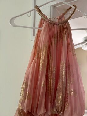 Xscape Pink Maxi Dress with Gold Accents
